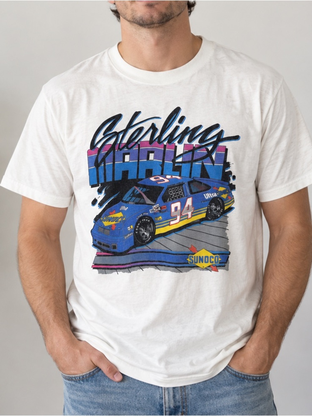 Vintage 1989-1990 Sterling Marlin #94 Sunoco NASCAR Racing T-Shirt Size L